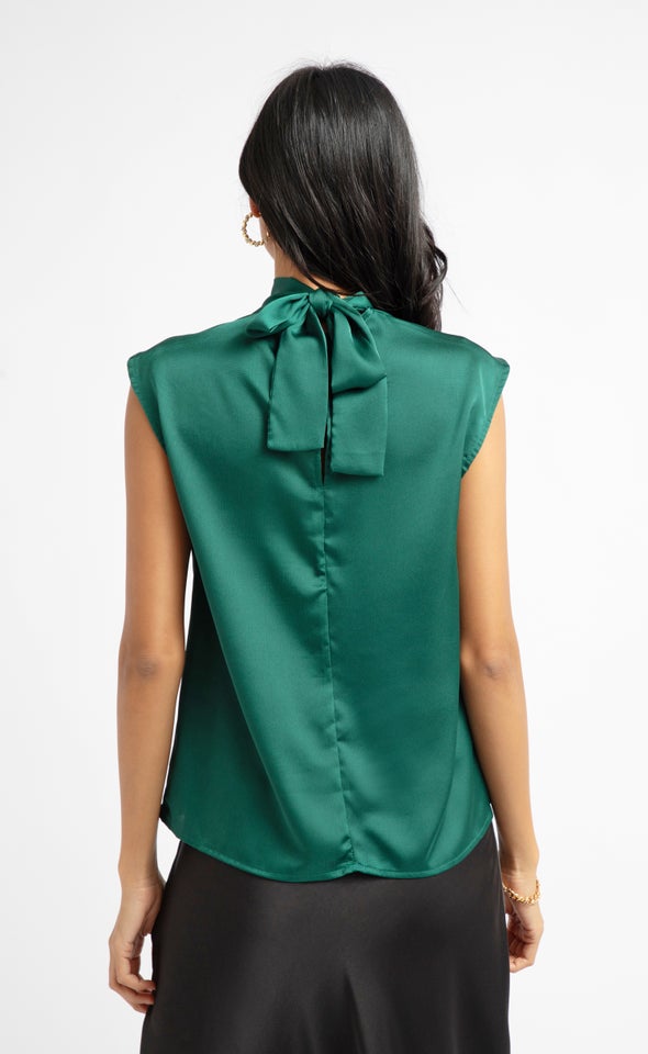Satin High Neck Shell Top Emerald