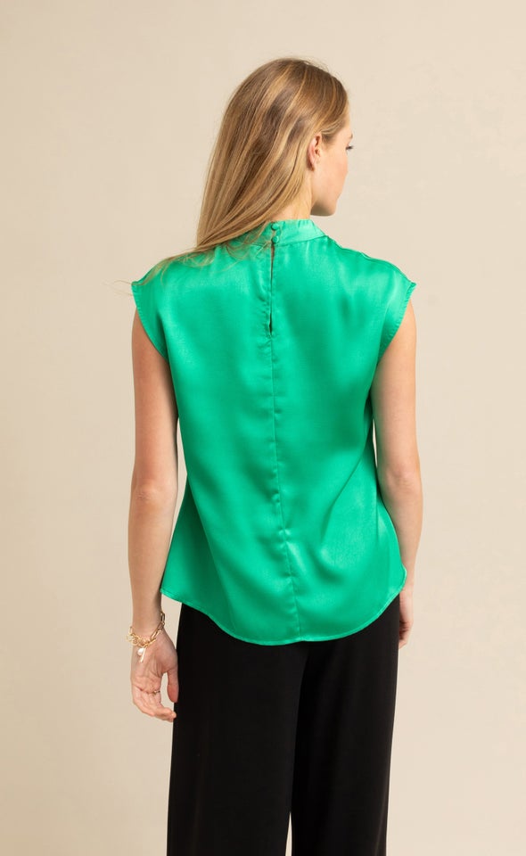 Satin High Neck Shell Top Green