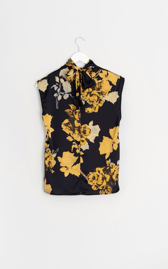 Satin High Neck Shell Top Ink/gold