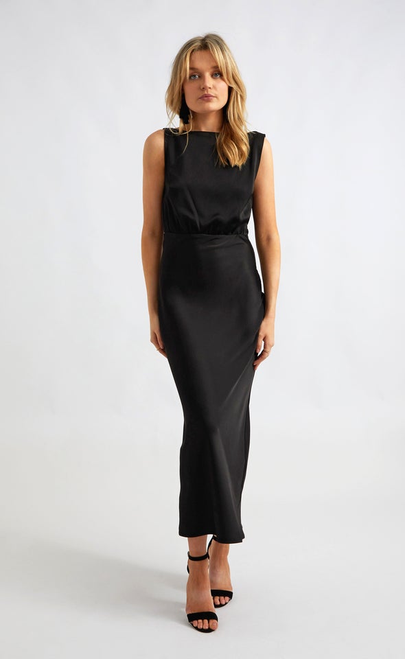 Satin Low Cowl Back Bias Gown