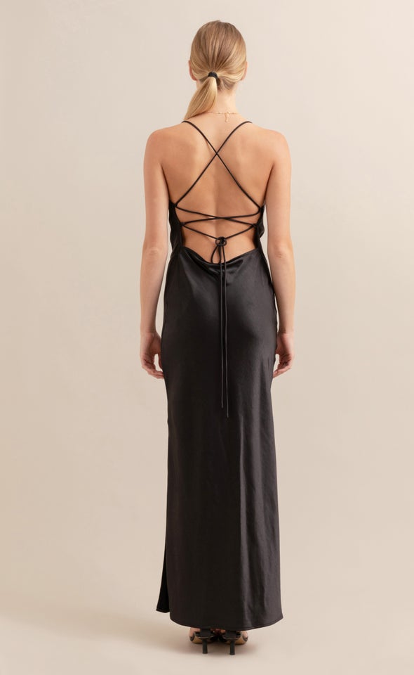 Satin Low Cross Back Gown Black