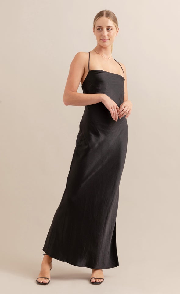 Satin Low Cross Back Gown Black