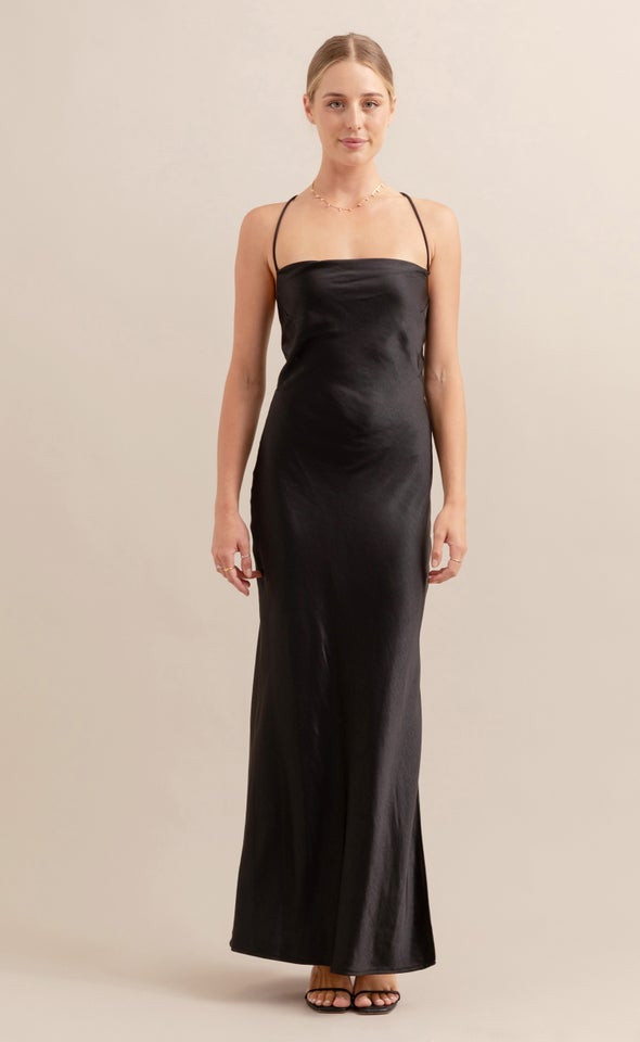 Satin Low Cross Back Gown Black