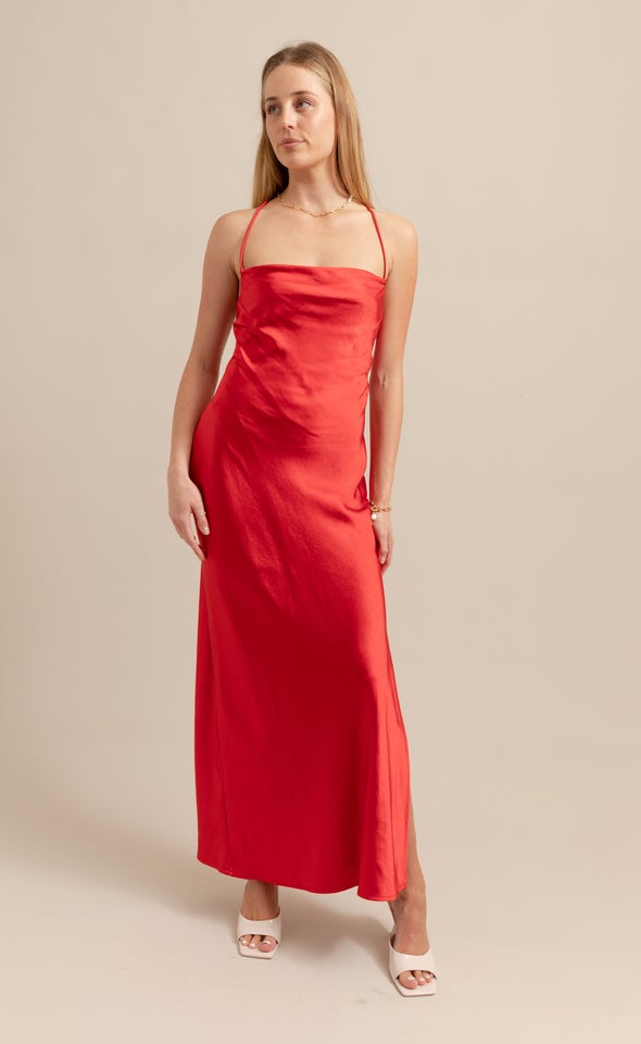Satin Low Cross Back Gown Bright Red