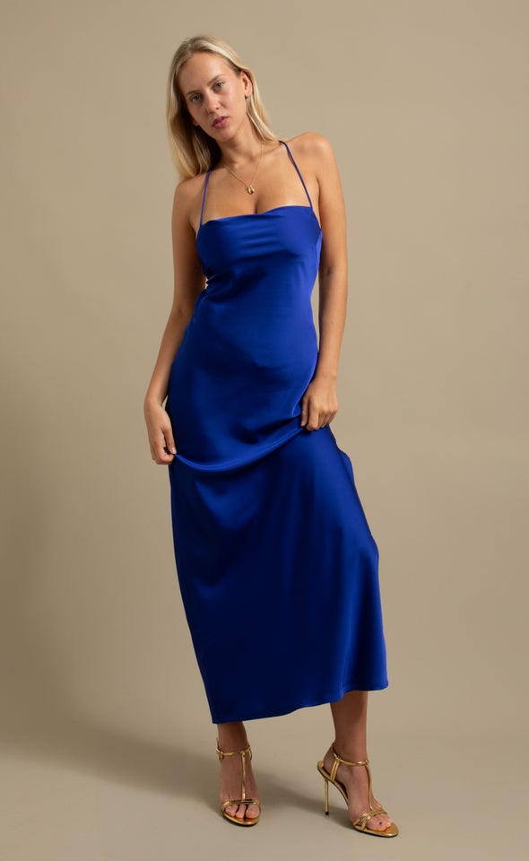 Satin Low Cross Back Gown Cornflower Blue