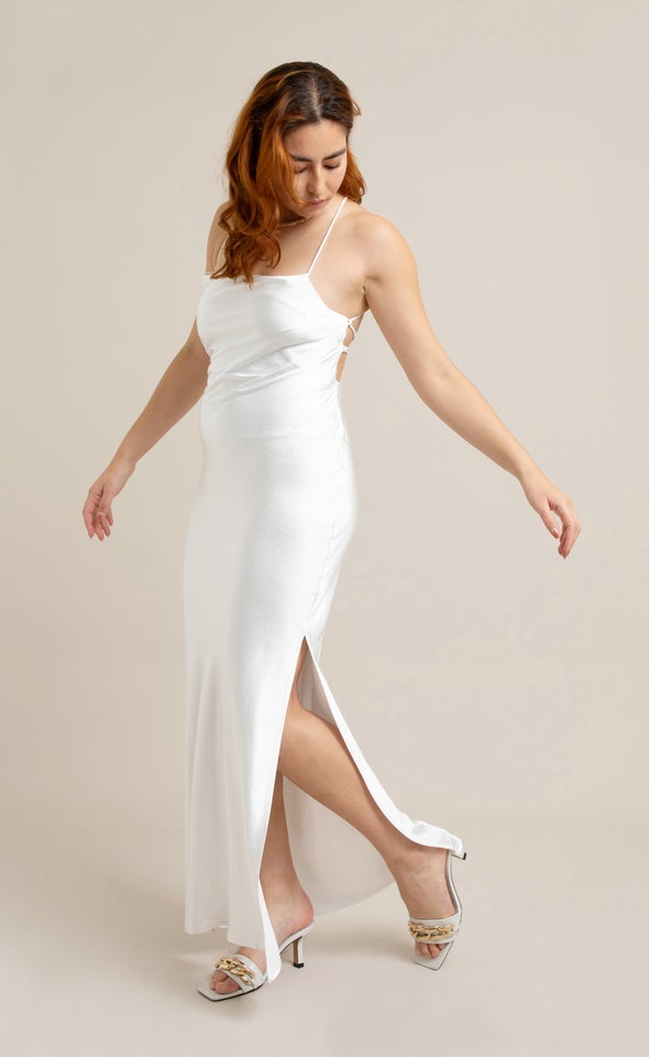 Satin Low Cross Back Gown Cream