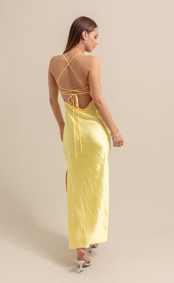 Satin Low Cross Back Gown Lemon