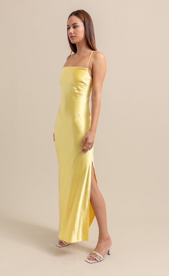 Satin Low Cross Back Gown Lemon