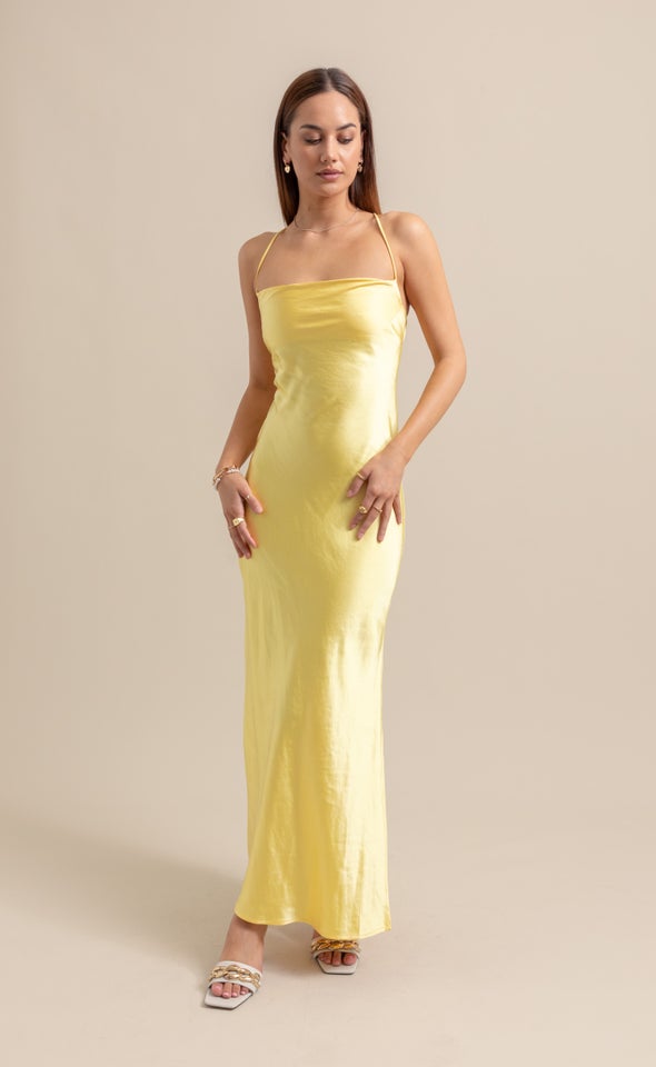 Satin Low Cross Back Gown Lemon