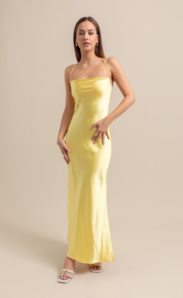 Satin Low Cross Back Gown Lemon