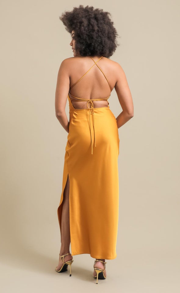 Satin Low Cross Back Gown Marigold