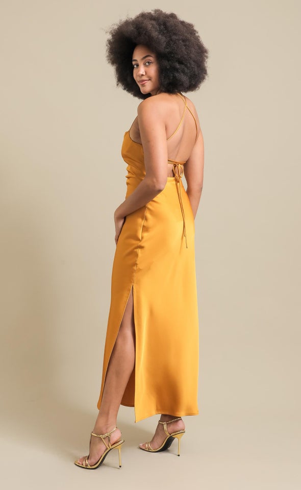 Satin Low Cross Back Gown Marigold
