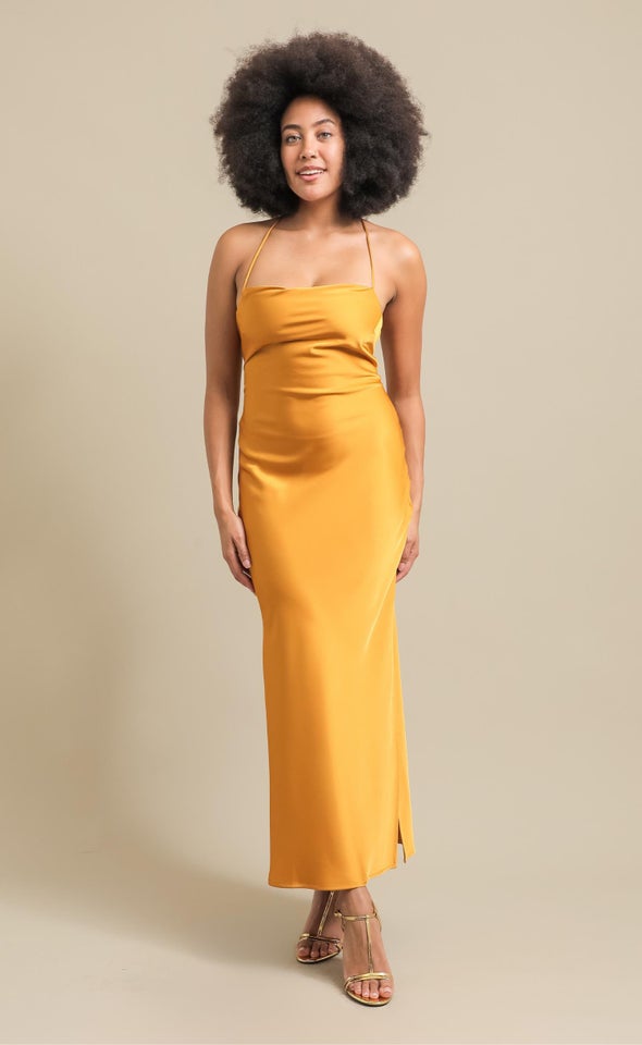 Satin Low Cross Back Gown Marigold