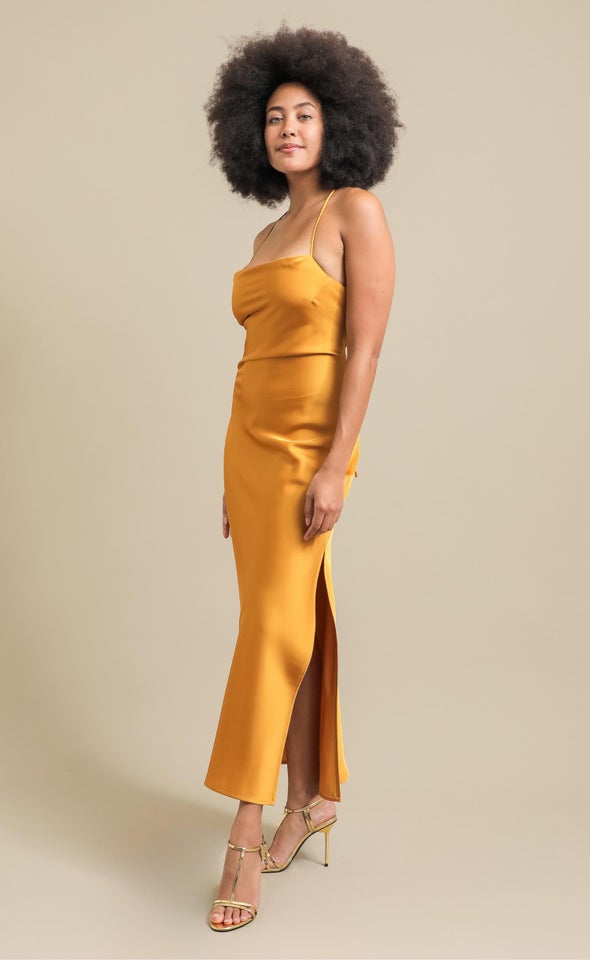 Satin Low Cross Back Gown Marigold