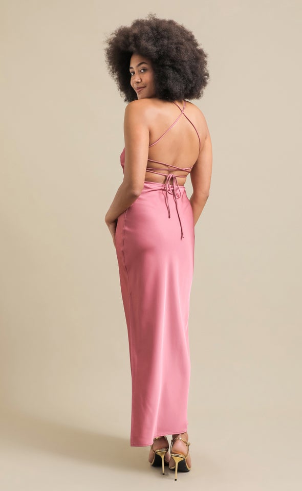 Satin Low Cross Back Gown Rose