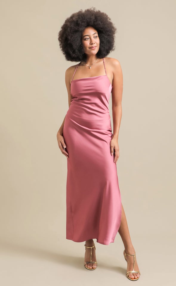 Satin Low Cross Back Gown Rose
