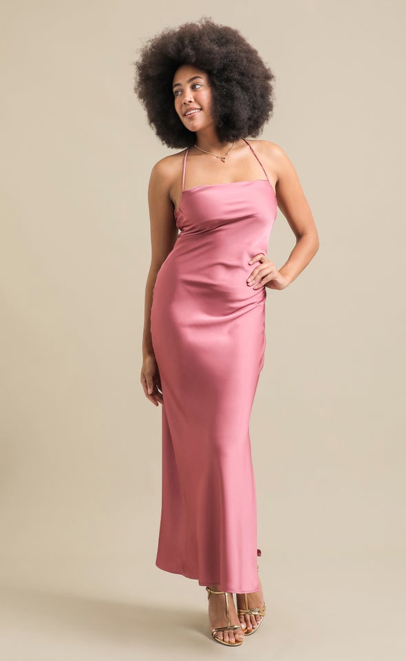 Satin Low Cross Back Gown Rose