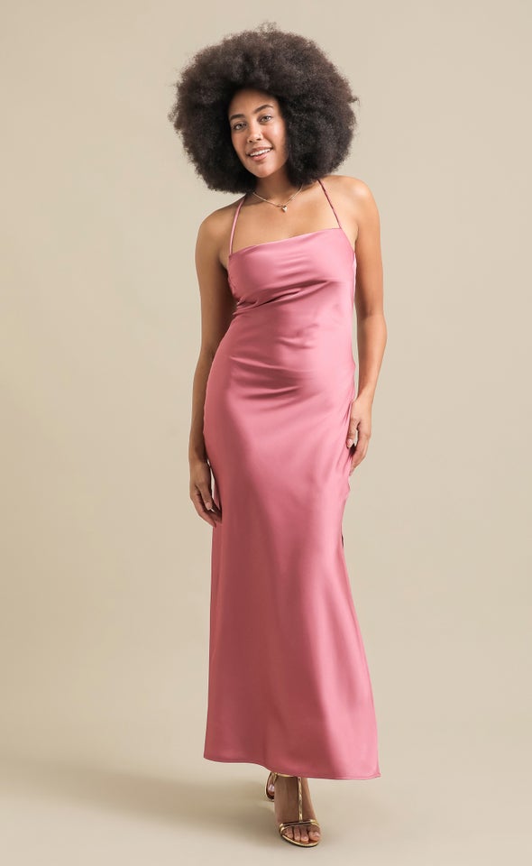 Satin Low Cross Back Gown Rose