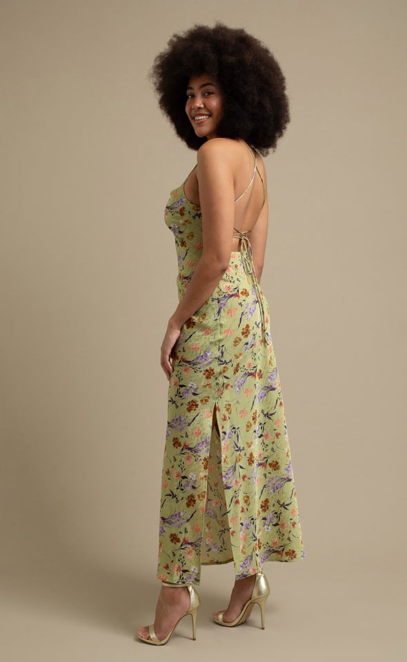 Satin Low Cross Back Maxi Apple/floral