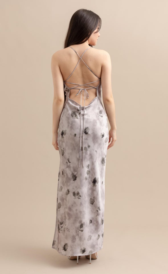 Satin Low Cross Back Maxi Lilac/grey