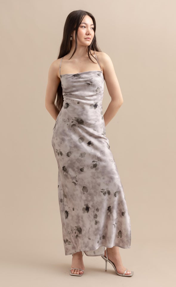 Satin Low Cross Back Maxi Lilac/grey