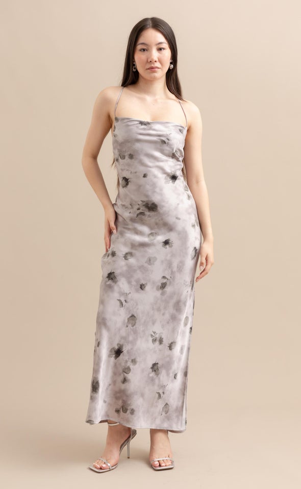 Satin Low Cross Back Maxi Lilac/grey