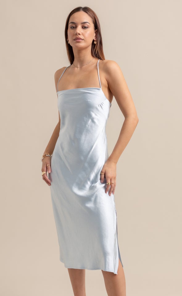 Satin Low Cross Back Midi Dress | Pagani