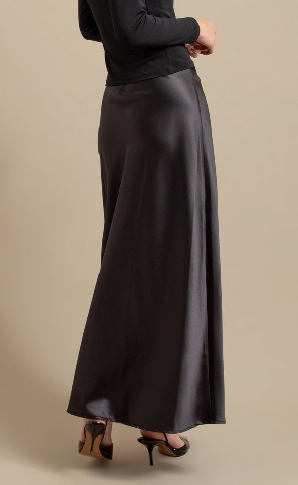 Satin Maxi with Elastic Waist Black