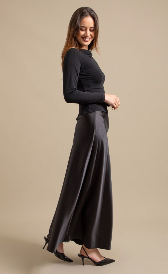 Satin Maxi with Elastic Waist Black
