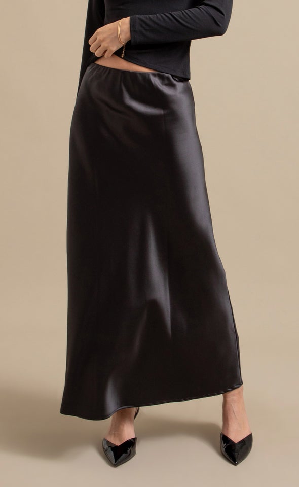 Satin Maxi with Elastic Waist Black
