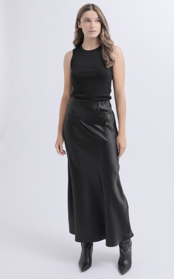Shop our Satin Maxi with Elastic Waist in Black | Pagani