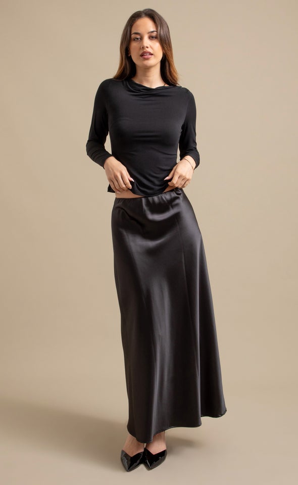 Satin Maxi with Elastic Waist Black
