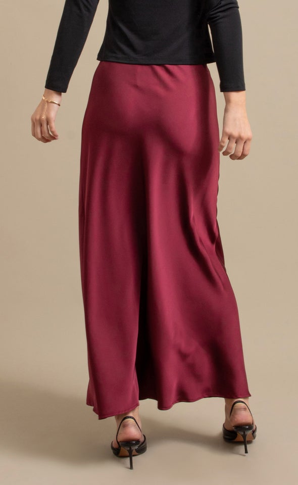 Satin Maxi with Elastic Waist Burgundy