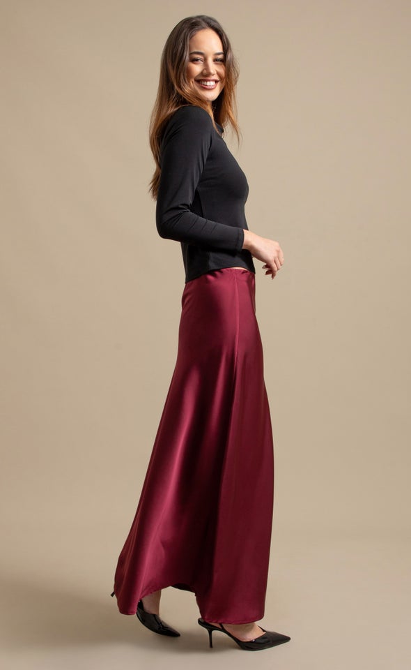 Satin Maxi with Elastic Waist Burgundy
