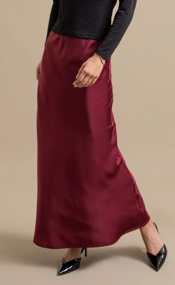 Satin Maxi with Elastic Waist Burgundy