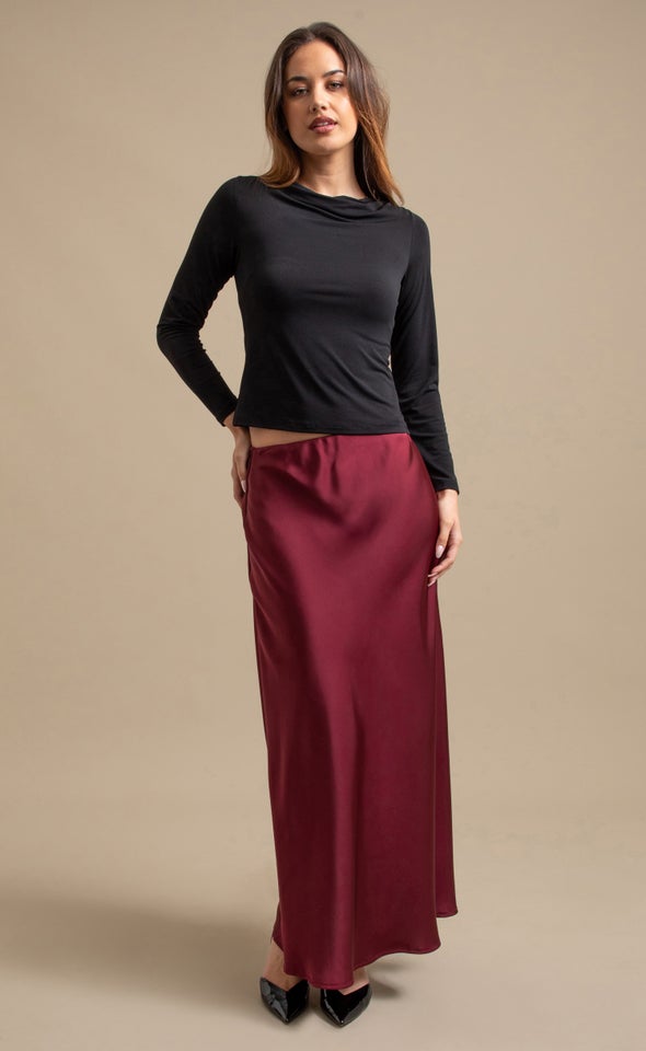 Satin Maxi with Elastic Waist Burgundy