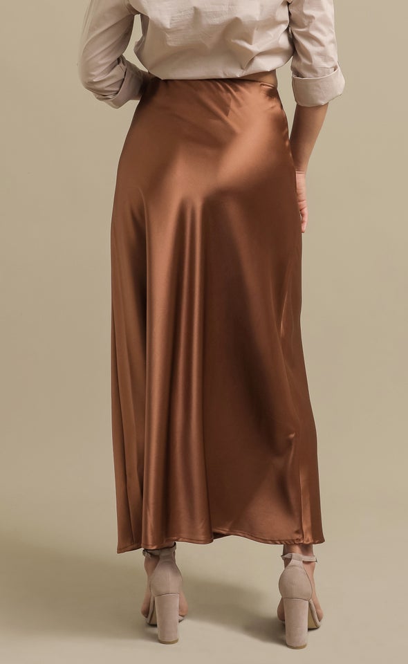 Satin Maxi with Elastic Waist Milk Chocolate