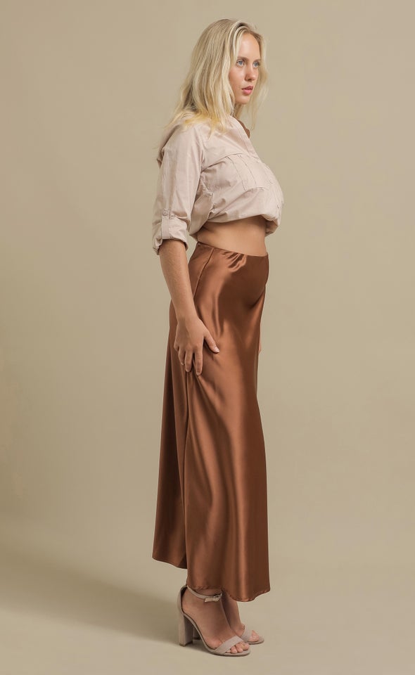 Satin Maxi with Elastic Waist Milk Chocolate