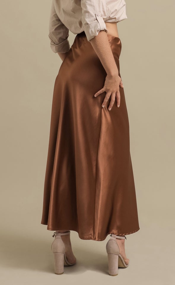 Satin Maxi with Elastic Waist Milk Chocolate