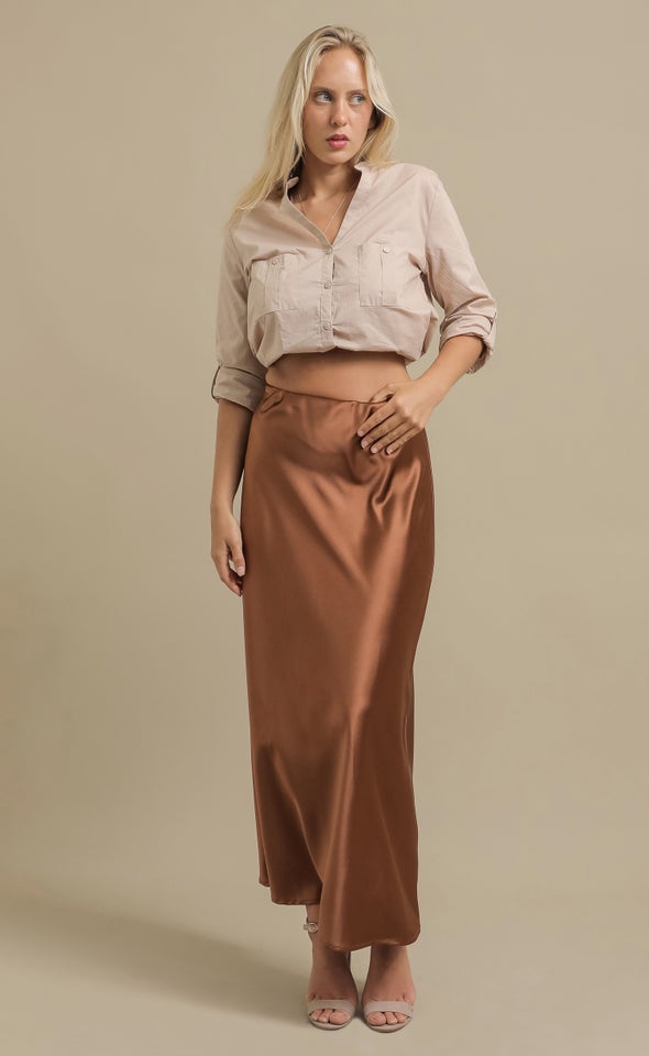 Satin Maxi with Elastic Waist Milk Chocolate
