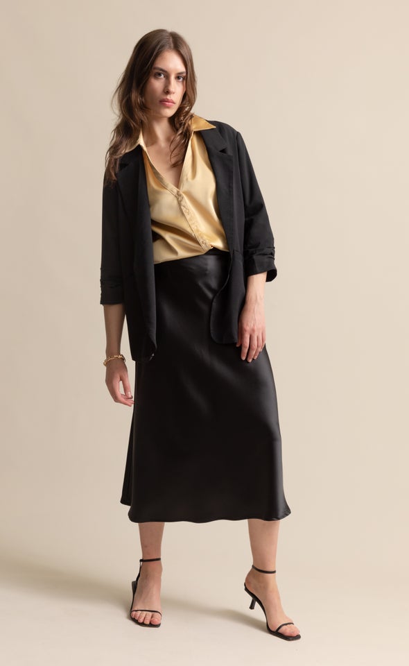 Satin Midi Skirt Black