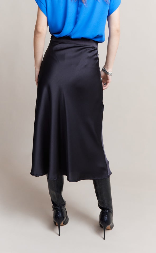 Satin Midi Skirt Black