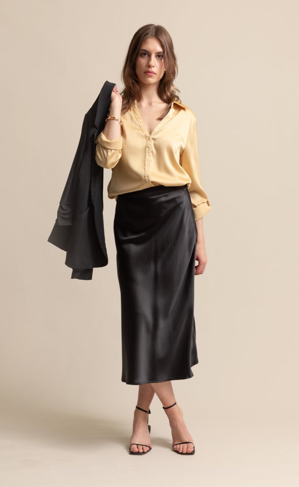 Satin Midi Skirt Black
