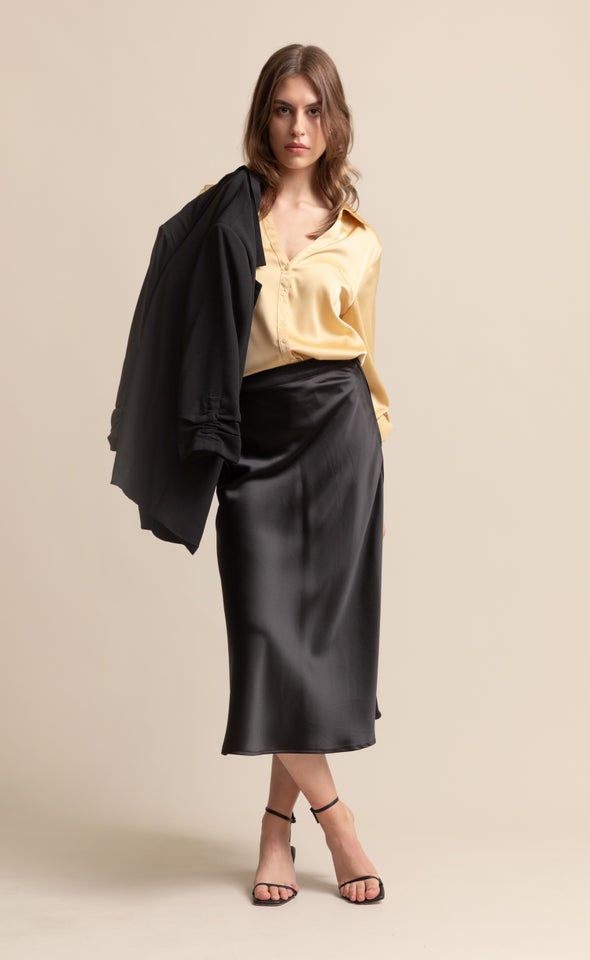 Satin Midi Skirt Black