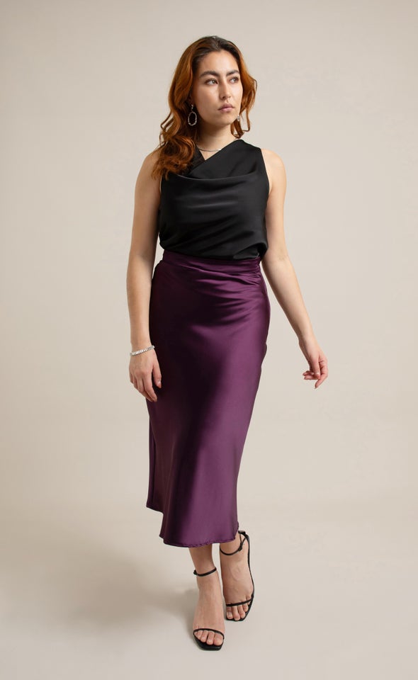 Satin Midi Skirt Violet