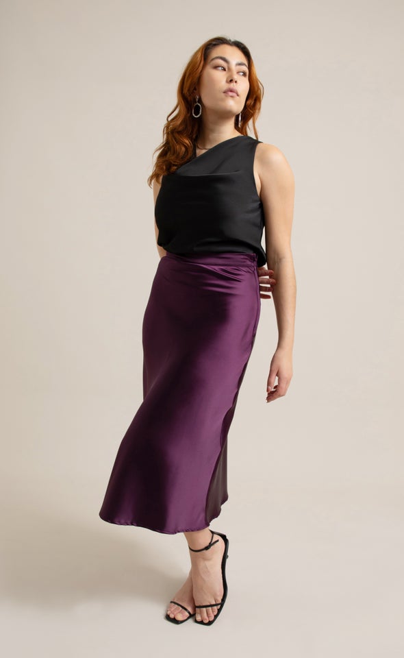 Satin Midi Skirt Violet