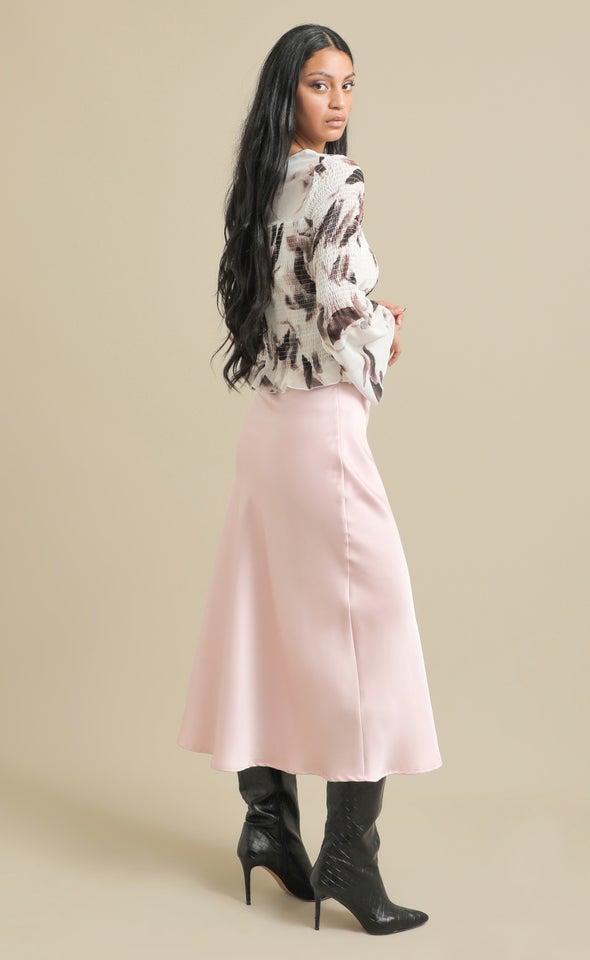 Satin Midi with Elastic Waist Ballet Pink