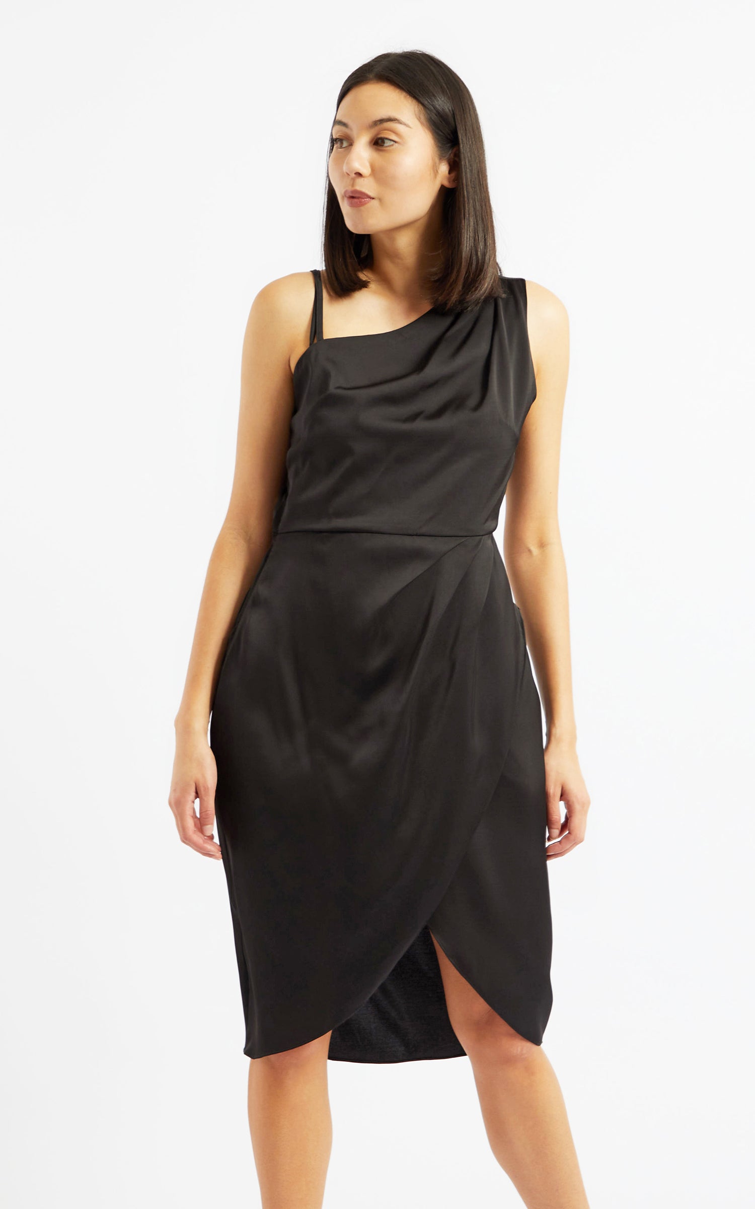 Satin One Shoulder Detail Dress | Pagani