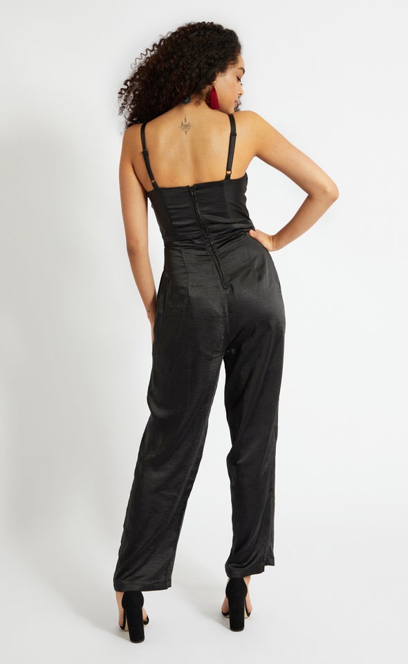 Satin Panel Jumpsuit Black