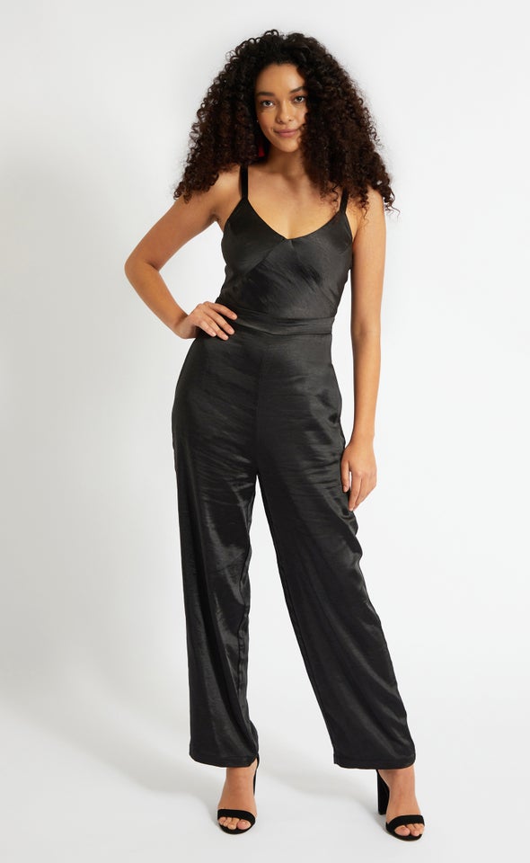 Satin Panel Jumpsuit Black